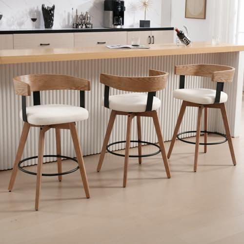 DUOMAY 360-Degree Swivel White Bar Stool Set of 4 - Modern Wood with Footrest