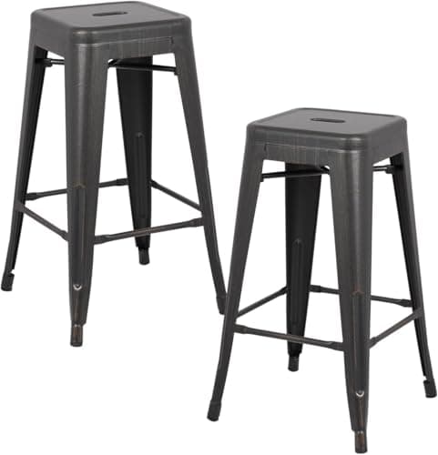 AC Pacific Matte Black Country Rustic Barstool Set of 2