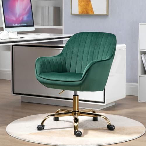 i-POOK Velvet Swivel Office Chair with Barrel Back and Gold Base, Green Armchair