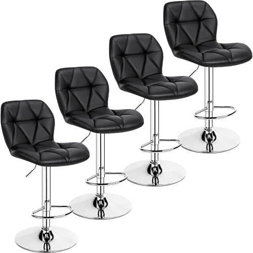 Yaheetech Height Adjustable PU Leather Bar Stools Set of 4 Light Grey
