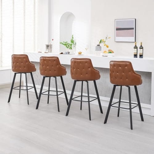 4PCS Swivel Bar Height Bar Stools with High Back, Faux Leather Kitchen Barstools