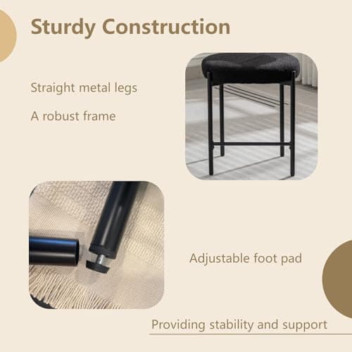 Mid-Century Modern Black Boucle Bar Stools, Set of 3, 24'' High, Kitchen Island Dining Room