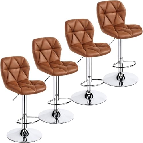 Yaheetech Height Adjustable PU Leather Bar Stools Set of 4 Light Grey