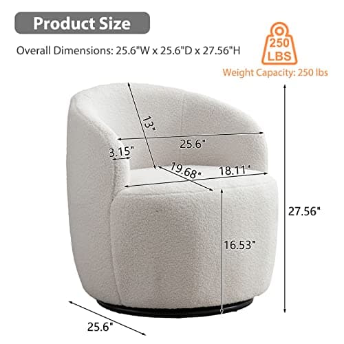 KIVENJAJA Teddy Sherpa Swivel Barrel Chair, Ivory, Modern Living Room Accent Chair