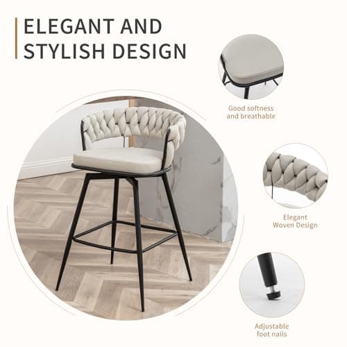 Beige 26" Swivel Bar Stool Set for Kitchen Island (Set of 2)