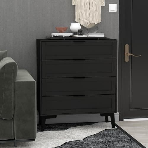 Black TaoHFE 4-Drawer Dresser for Bedroom, Modern 36inch Tall Wood Chest