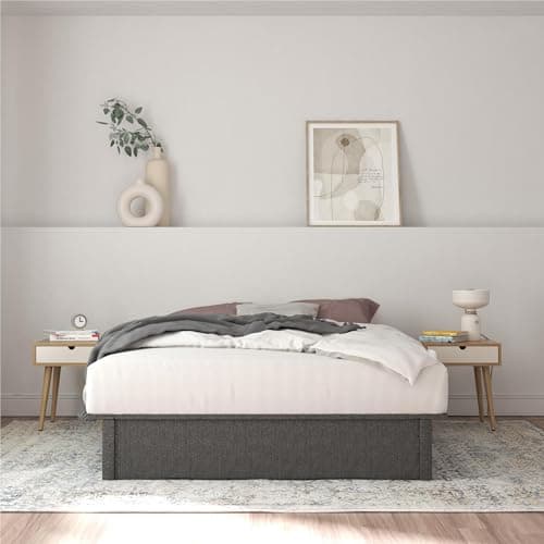 DHP Maven Queen Gray Linen Upholstered Platform Bed, 11 Inch Height