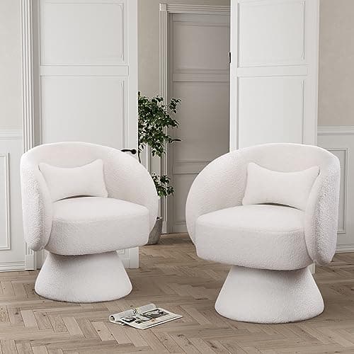 White Teddy Bear Boucle Sherpa Swivel Armchair, 360 Degree Spin for Living Room & Bedroom