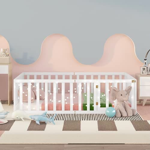 i-POOK Twin Size Montessori Floor Bed for Girls and Boys, White