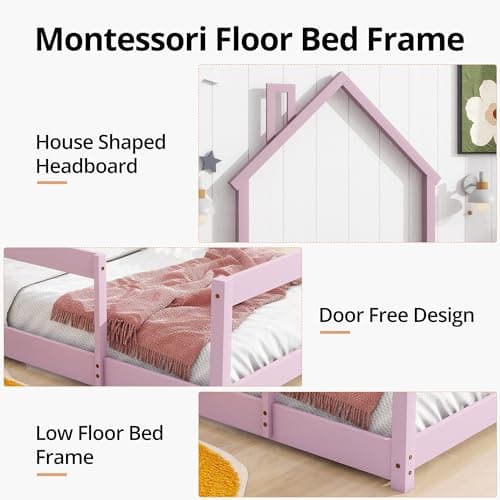 Solid Wood Montessori Twin Floor Bed for Children Boys Girls