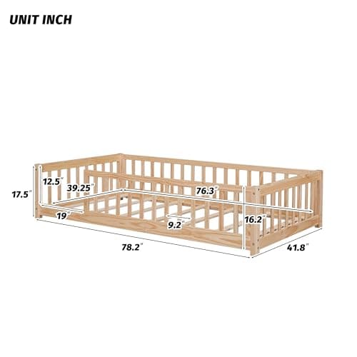 Montessori Twin Size Toddler Floor Bed with Wood Slats for Boys and Girls