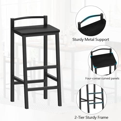 Furologee Black Counter Height Bar Stool Set of 2