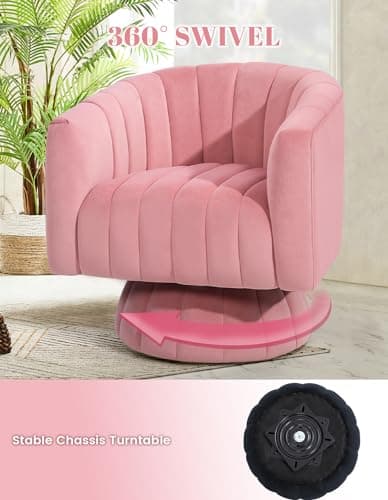 Kromax Mid Century Pink Tufted Velvet Swivel Accent Chair