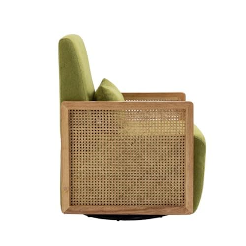 Swivel Accent Chair with Woven Armrests, Linen Upholstered Armchair for Living Room, Green