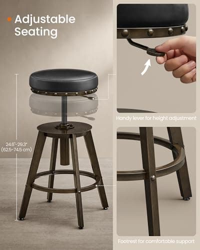 SONGMICS Steampunk Counter Stool, Set of 2, Adjustable Height, Ink Black