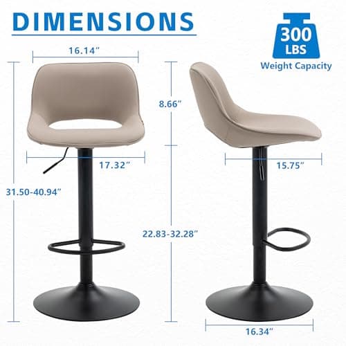 YOUNIKE Khaki Faux Leather Swivel Bar Stools Set of 2