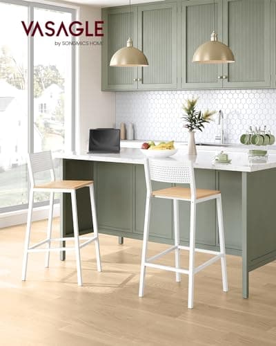 VASAGLE Oak Beige & White Bar Stool Set of 2