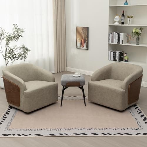 Mid Century Modern Black Swivel Leather Accent Chair Comfortable Living Room Office Armchair