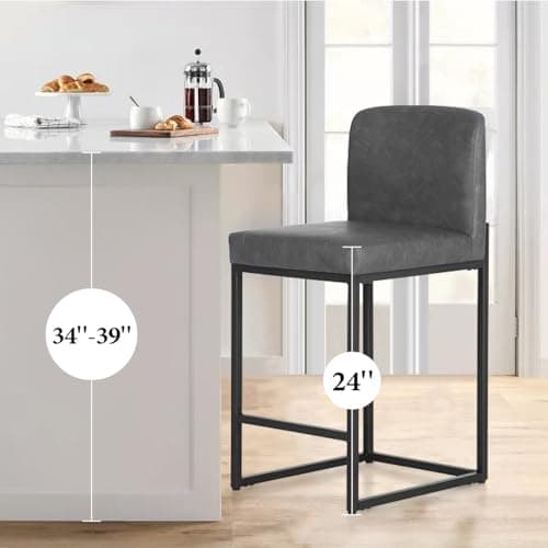 PHI VILLA Grey Counter Height Bar Stool Set of 4 PU Leather Back