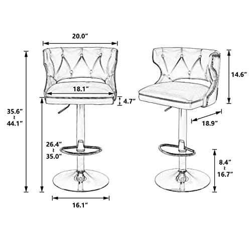 i-POOK Velvet Bar Stools Set of 2 with Nailheads Trim and Golden Footrest, Grey Color