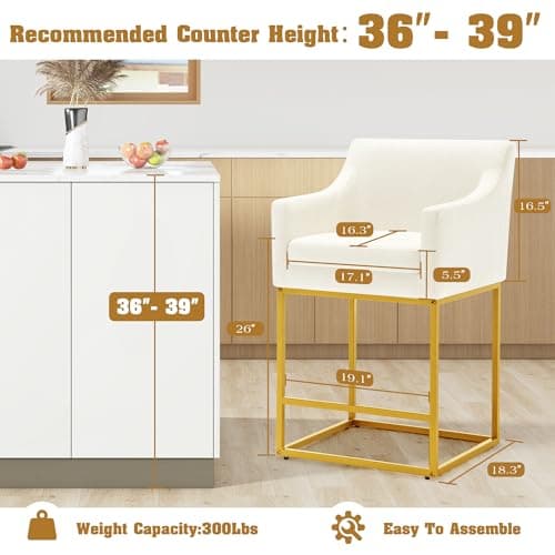 Modern 26" Counter Height Bar Stools, Linen Back, Gold Metal, Set of 3