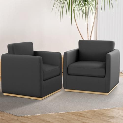 Premium Swivel Accent Chair for Living Room and Bedroom, Leather Black