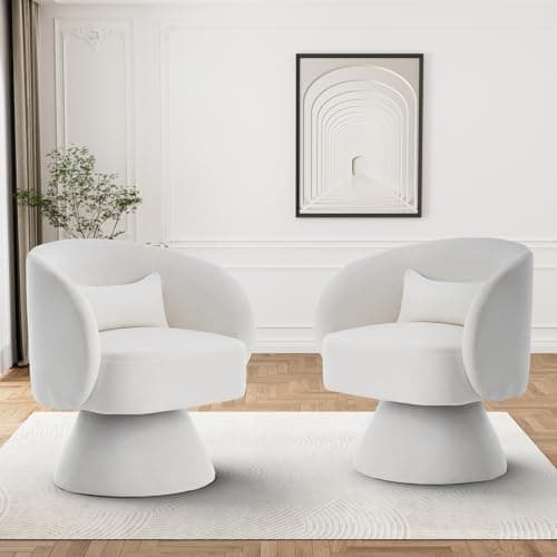 White Teddy Bear Boucle Sherpa Swivel Armchair, 360 Degree Spin for Living Room & Bedroom