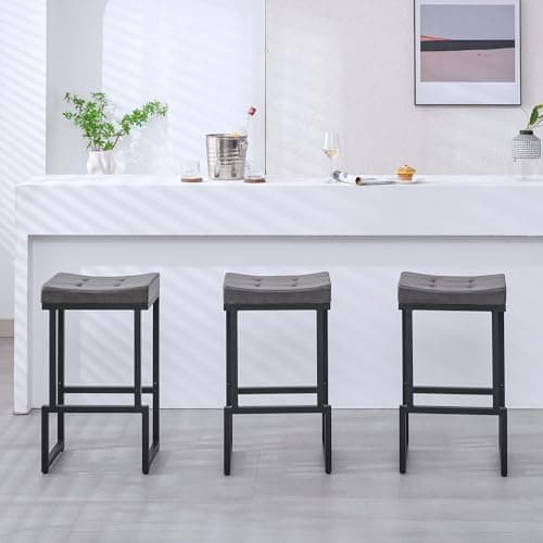 Grey 28" Faux Leather Bar Stools Set of 2