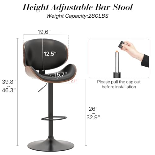 Set of 4 Swivel Adjustable Height Barstools with Footrest for Kitchen, Bar, Dining Room