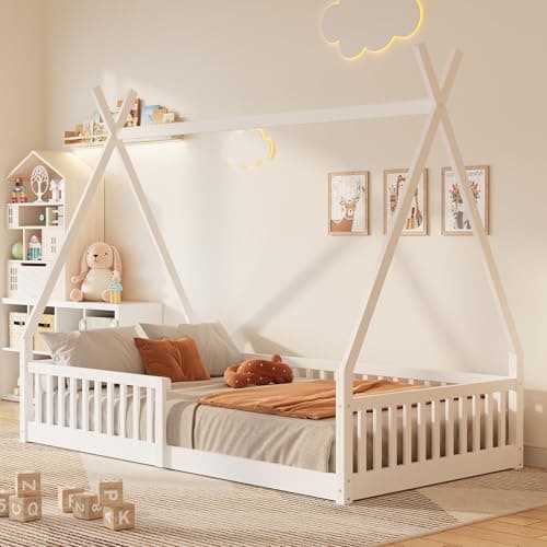 Bellemave Twin Size Floor Bed with Guardrail for Kids