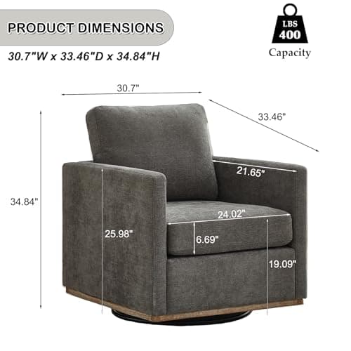 360 Degree Swivel Chenille Accent Chair Set, Mid Century Modern Charcoal Black Barrel Chairs for Living Room & Bedroom