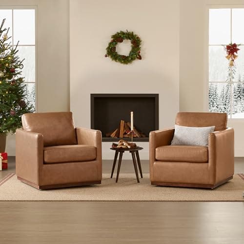 CHITA FSC Certified Mid Century Modern Genuine Leather Swivel Chair, Saddle Seat