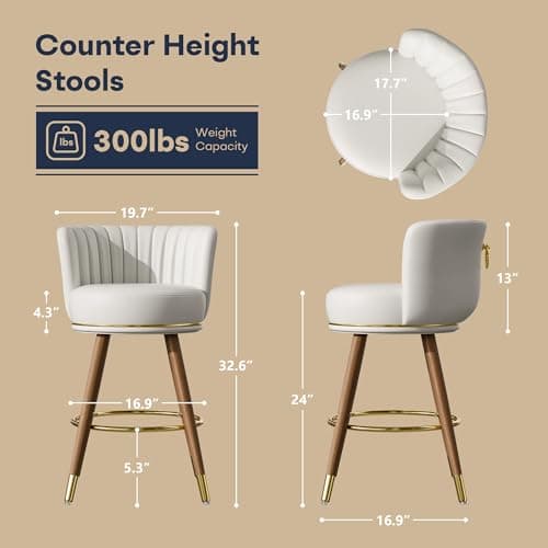 4-Piece Swivel Bar Stool Set, White with Footrest, Kitchen Chairs