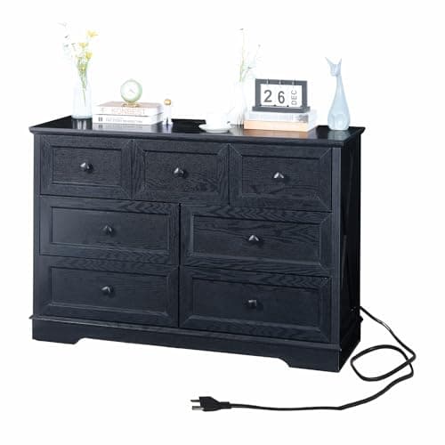 Modern LDTTCUK Bedroom Dresser with 7 Drawers & Charging Station, Black