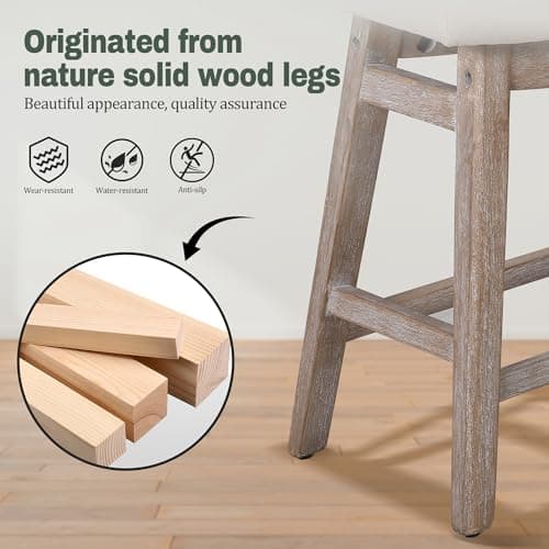 3-Piece Khaki & Wood Counter Height Bar Stool Set Modern Farmhouse Kitchen