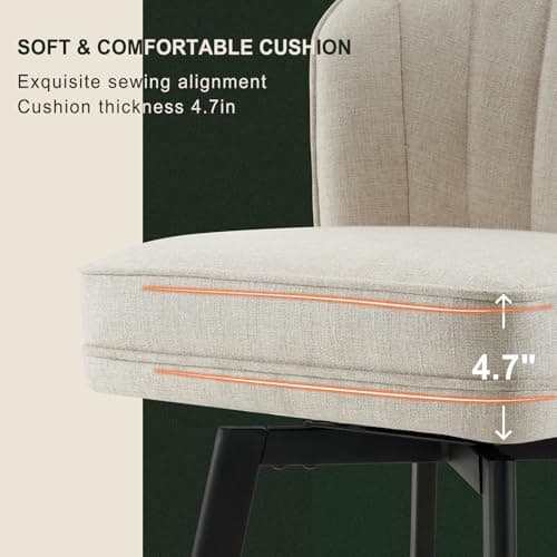 2-Piece Beige Fabric Bar Stool Set, Modern Swivel Bar Chairs