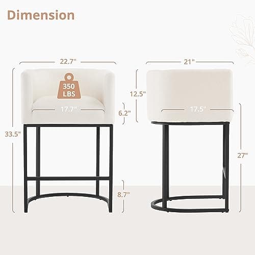 LUE BONA Black Metal Bar Stools, 27" Counter Height, Set of 4, Linen Upholstered Beige