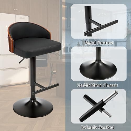 2pcs Swivel Bar Stools, Scratch-Resistant Faux Leather, Black, Kitchen & Dining Room