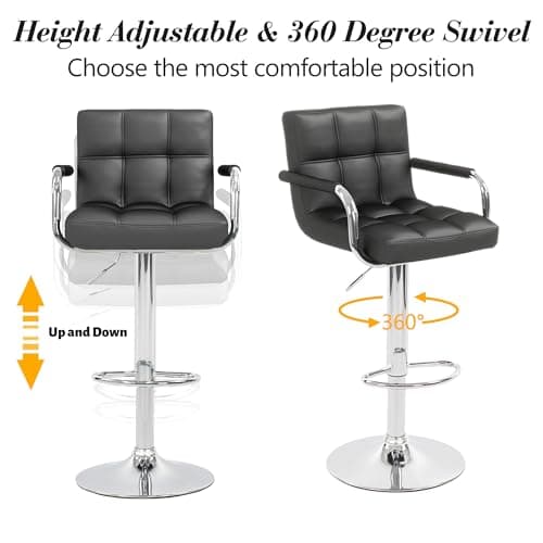 Set of 4 Modern PU Leather Bar Stools for Kitchen/Island, Black