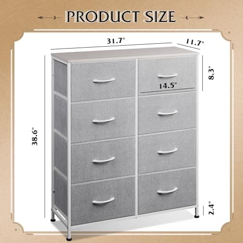 WLIVE Light Grey Tall Dresser with 8 Drawers & Fabric_bins