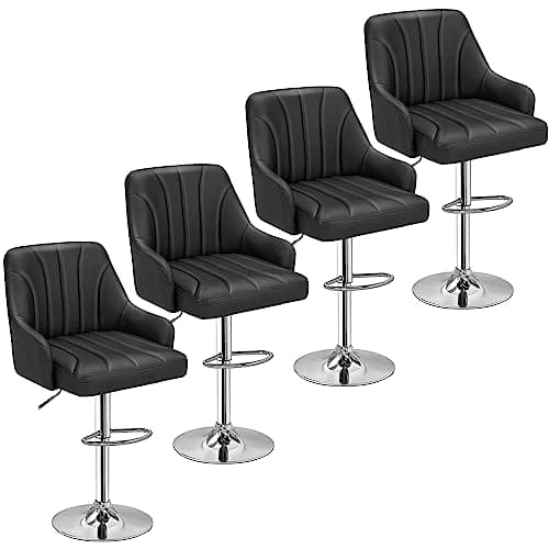VECELO Counter Height Bar Stool Set, Black Adjustable with Back & Arm