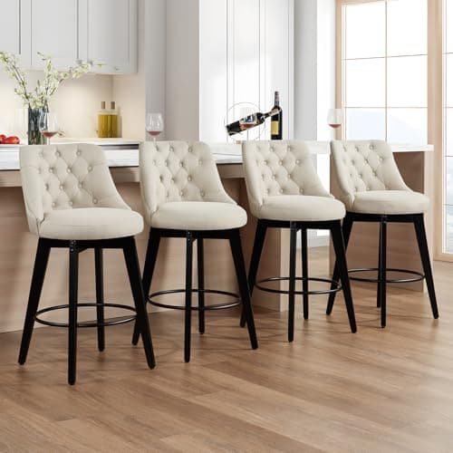Virabit Linen Beige Counter Height Swivel Bar Stool Set (4, with Back)