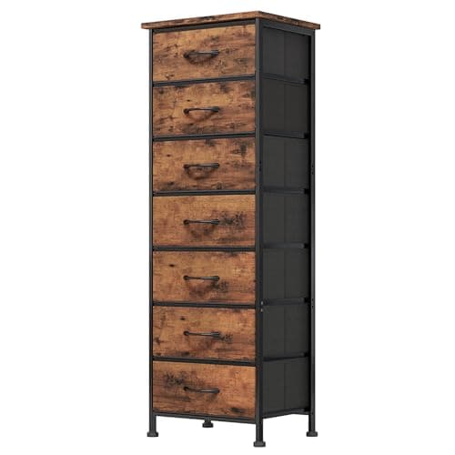 Black Tall Dresser with 7 Fabric Drawers for Bedroom