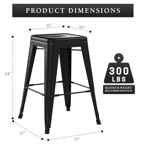 AC Pacific Matte Black Country Rustic Barstool Set of 2