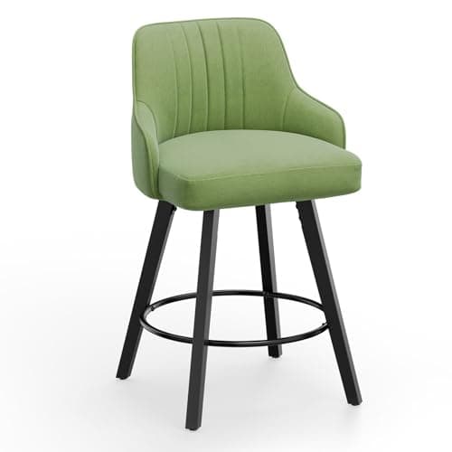 VINGLI 26" Swivel Barstool Set, Beige Linen Fabric, Kitchen Counter Height