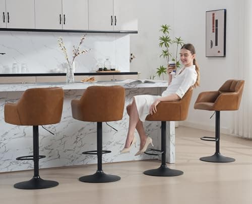 EALSON Modern Swivel Bar Stools Set of 2 Brown Leather