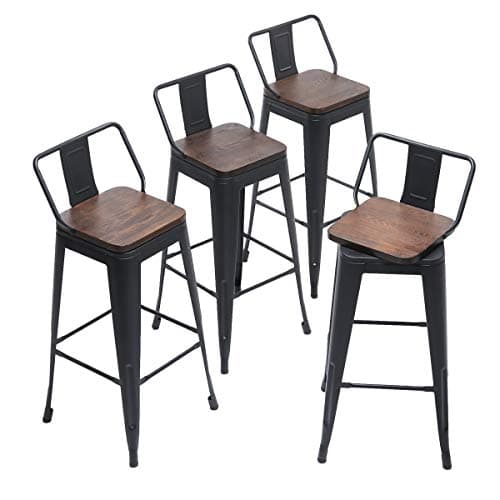 Andeworld 24 Inch Black Swivel Bar Stool Set of 4 Industrial Metal