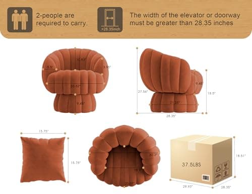 Mid Century Modern Fluffy Velvet Burnt Orange Swivel Reading Chair
