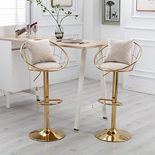 Modern Velvet Swivel Bar Stools Set of 2 with Curved Back and Chrome Footrest, Grey