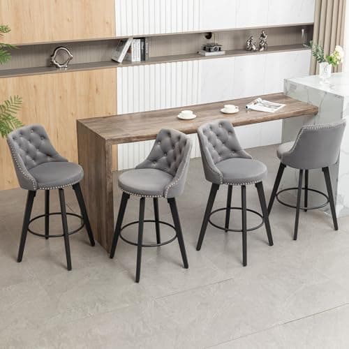 Beige Velvet Button Back Bar Stool Set, 4 Pack for Kitchen Island